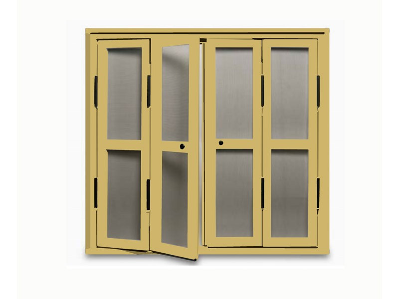 Mosquitera de Puerta Abatible escuadra negra aluminio oro