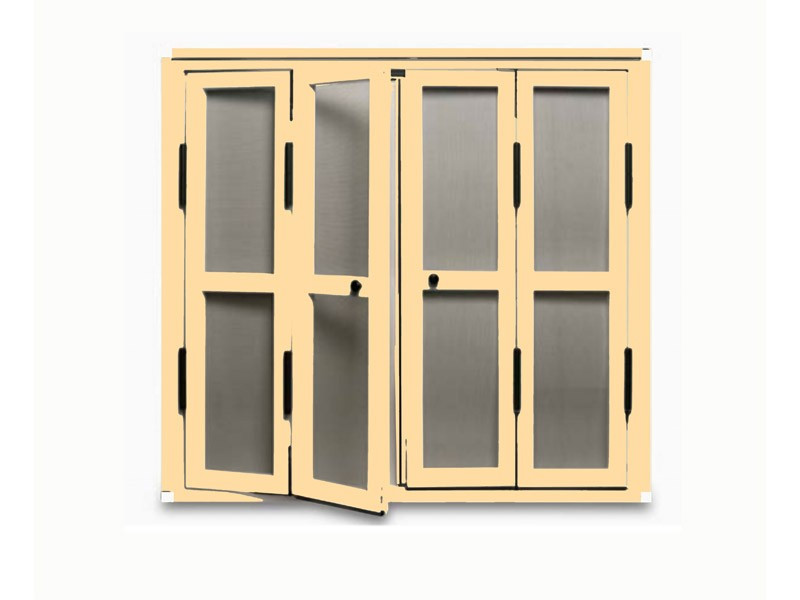 Mosquitera de Puerta Abatible escuadra blanca color marfil claro