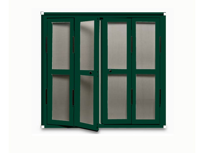 Mosquitera de Puerta Abatible escuadra blanca color verde musgo