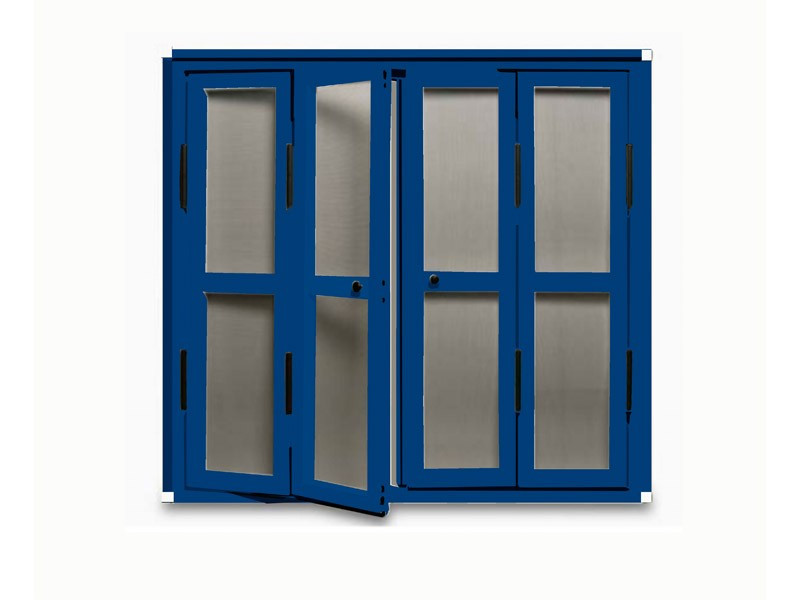Mosquitera de Puerta Abatible escuadra blanca color azul genciana