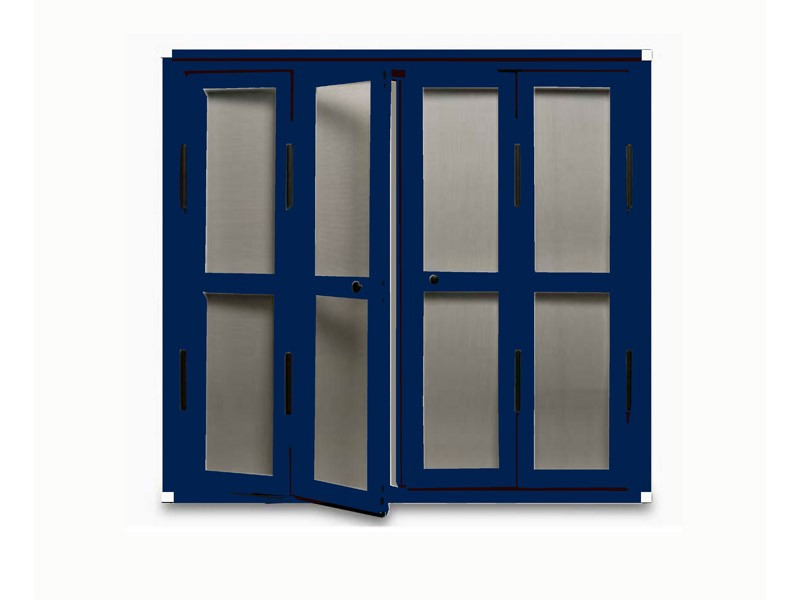 Mosquitera de Puerta Abatible escuadra blanca color azul cobalto