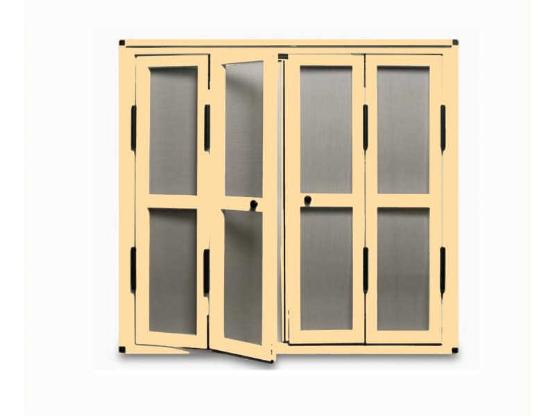 Mosquitera de Puerta Abatible escuadra negra color marfil claro