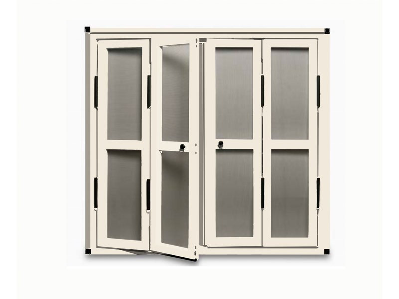 Mosquitera de Puerta Abatible escuadra negra color blanco crema
