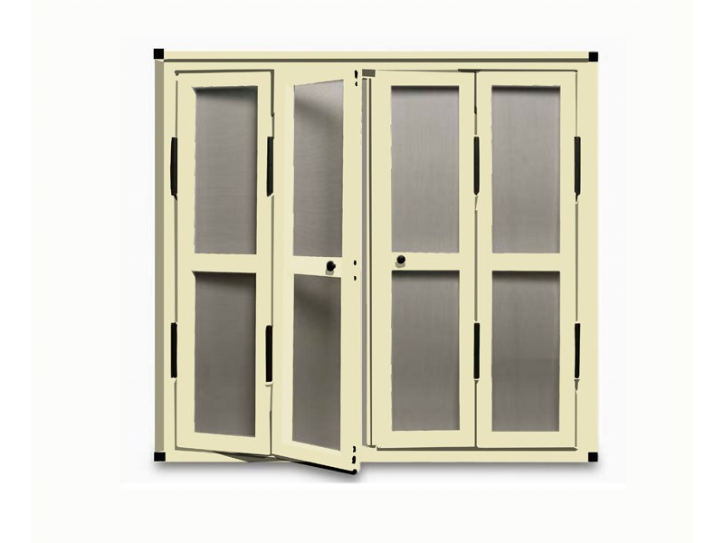 Mosquitera de Puerta Abatible escuadra negra color blanco perla