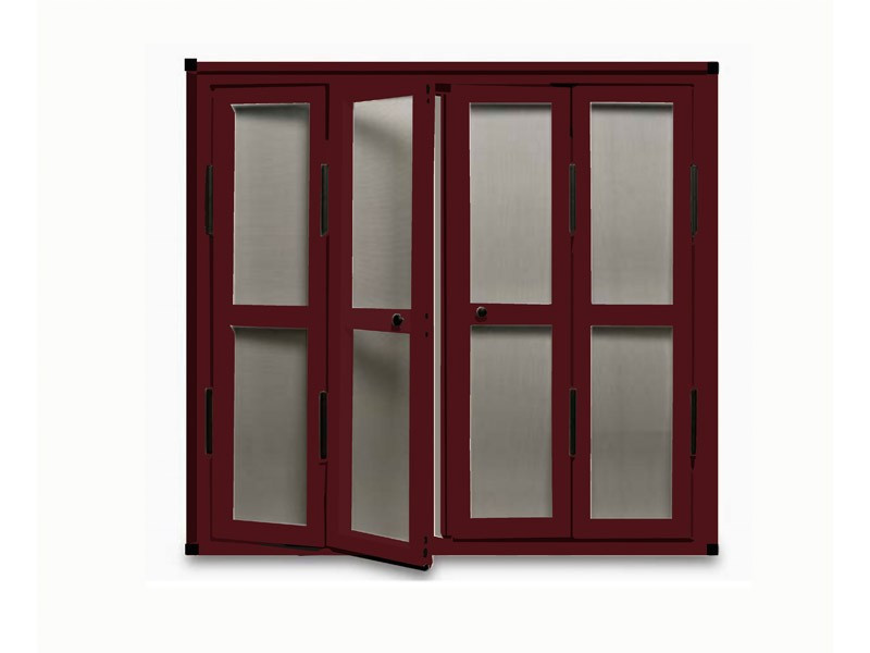 Mosquitera de Puerta Abatible escuadra negra color rojo negruzco
