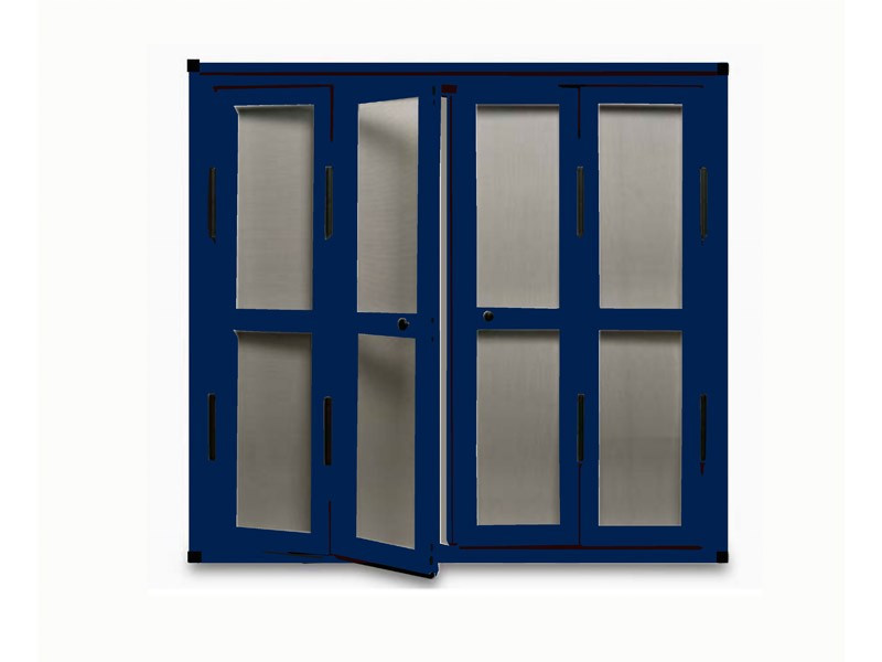 Mosquitera de Puerta Abatible escuadra negra color azul cobalto