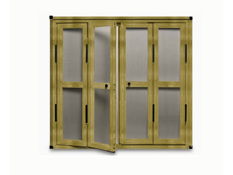 Mosquitera de Puerta Abatible escuadra negra madera cerezo catedral