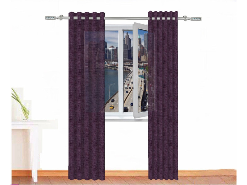 Cortina visillo ISIS lino natural color morado ciruela