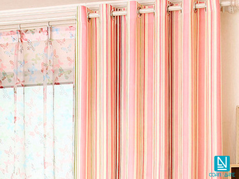 Cortina visillo franjas verticales MARTE rosa