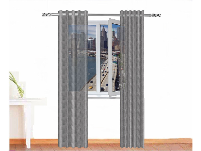 Cortina visillo franjas verticales MARTE color gris blanco