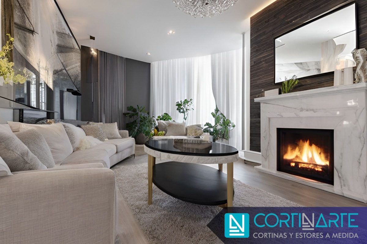 Cortinas para Interiorismo Residencial comedor chimenea