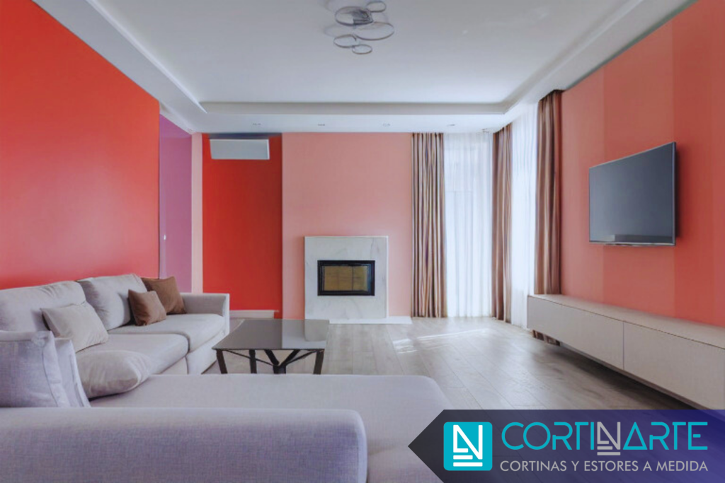 Cortinas Elegantes para Decoración salón comedor paredes rojo y rosa