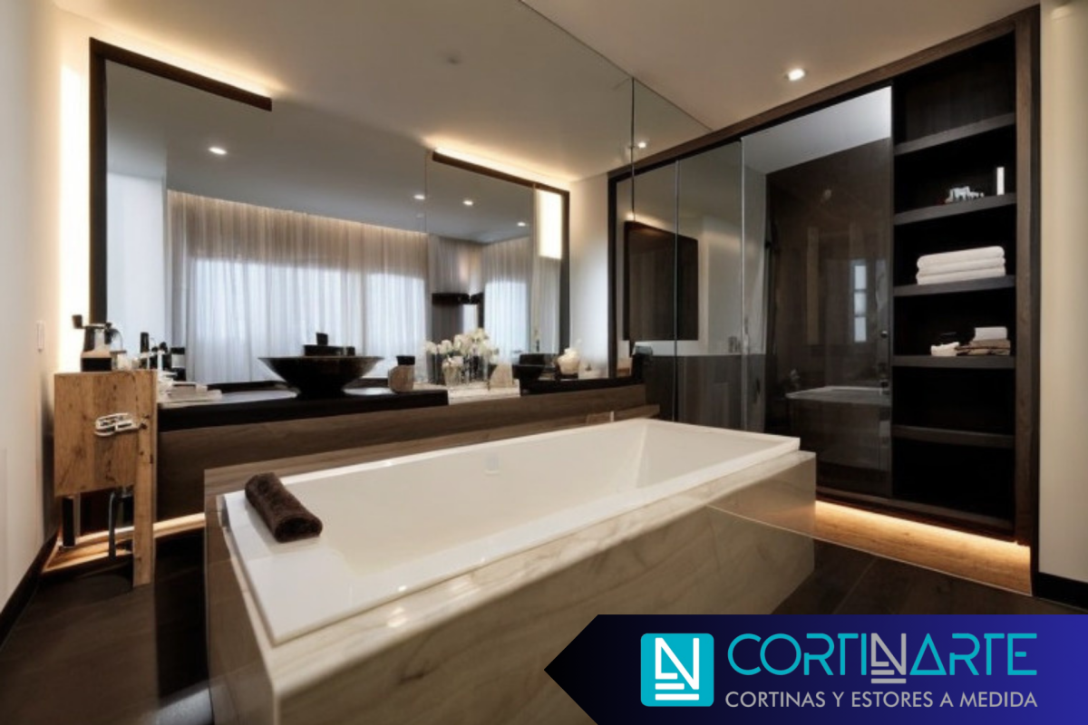 Baño con cortinas modernas de lino