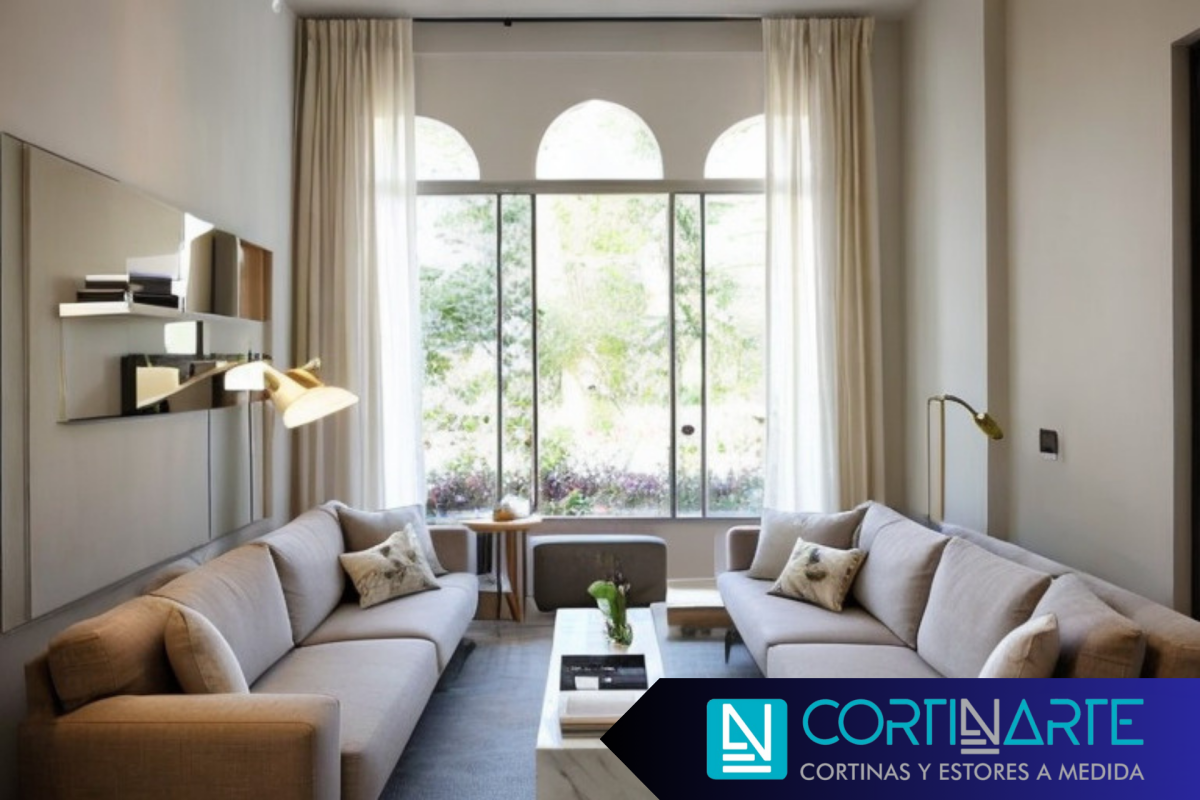 Sala de estar con cortinas modernas de lino