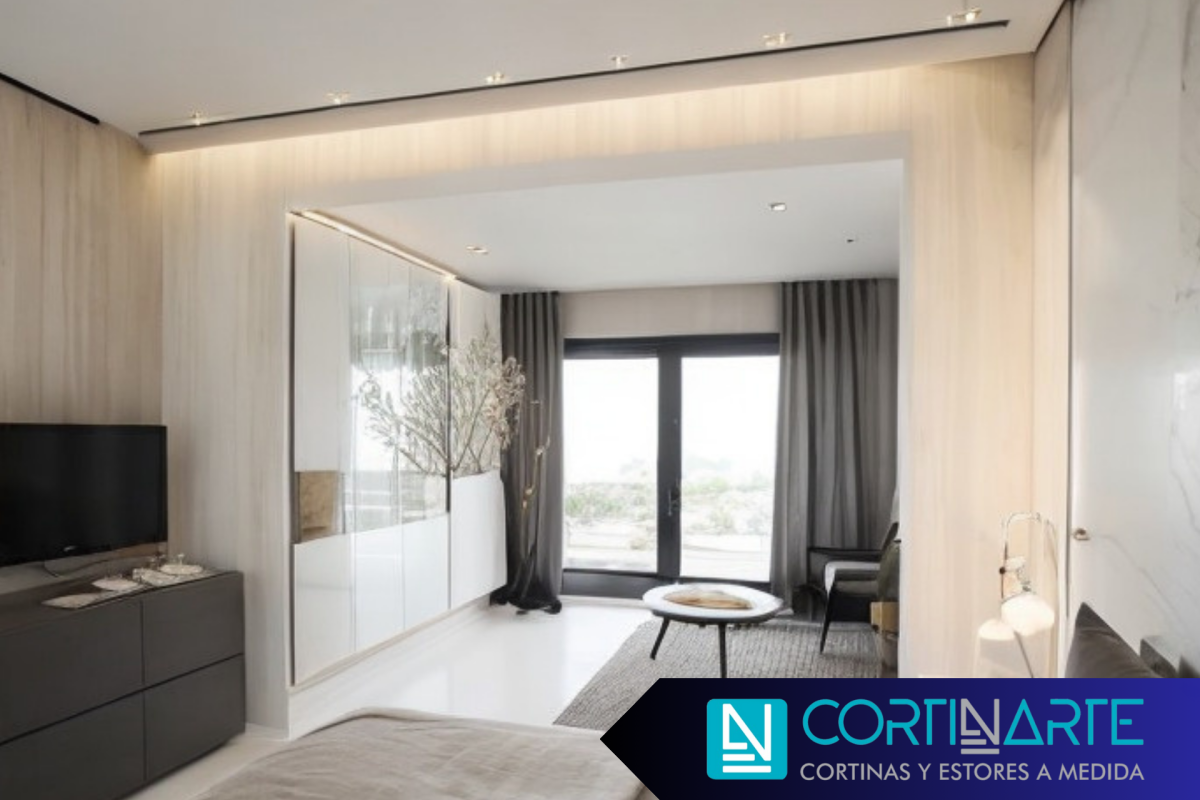 Dormitorio con cortinas modernas de lino