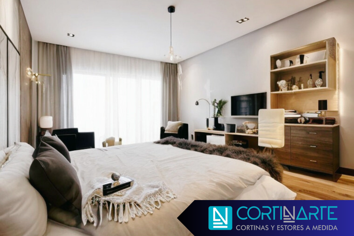 Cortinas motorizadas en interiorismo dormitorio