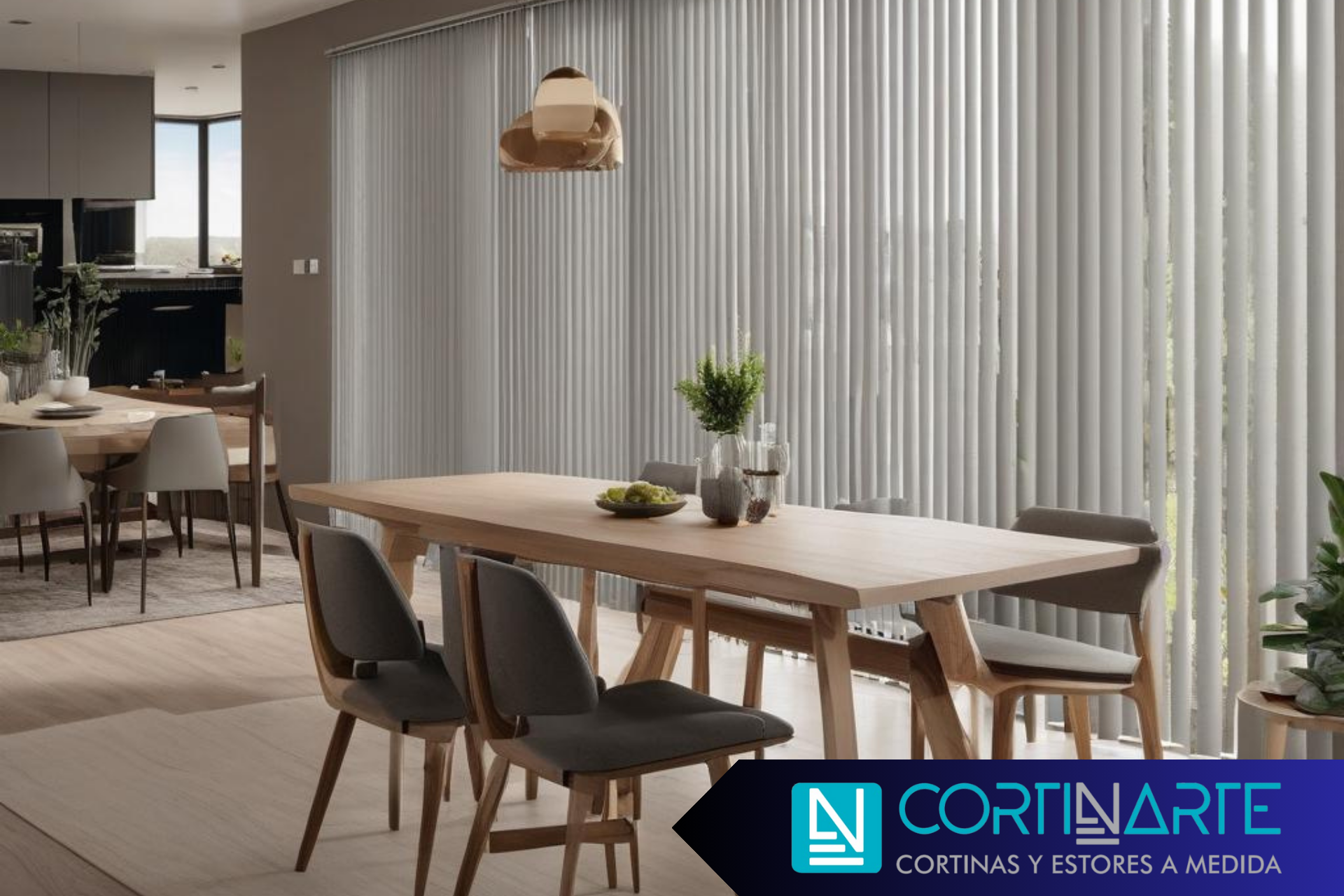 Cortinas verticales para espacios de interiorismo moderno comedor