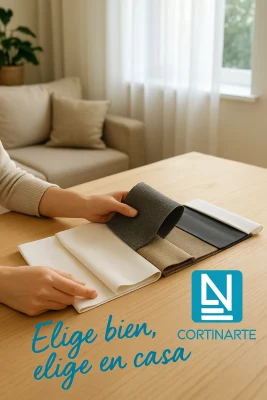 Persona eligiendo tejidos para cortinas a medida