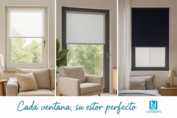 Estores enrollables en ventanas abatibles, correderas y sin persiana