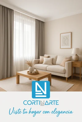 Salón moderno con cortinas dobles visillo y blackout en tonos claros