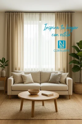 Cortinas dobles en salón natural contemporáneo