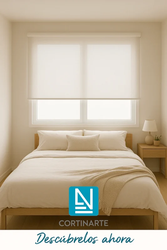 Dormitorio con estores screen blancos