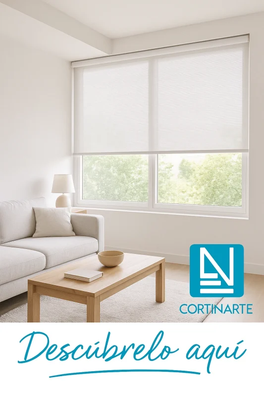 Salón soleado con estores screen 3300 en blanco