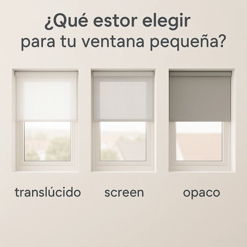 Comparativa de estores translúcido, screen y opaco para ventanas pequeñas