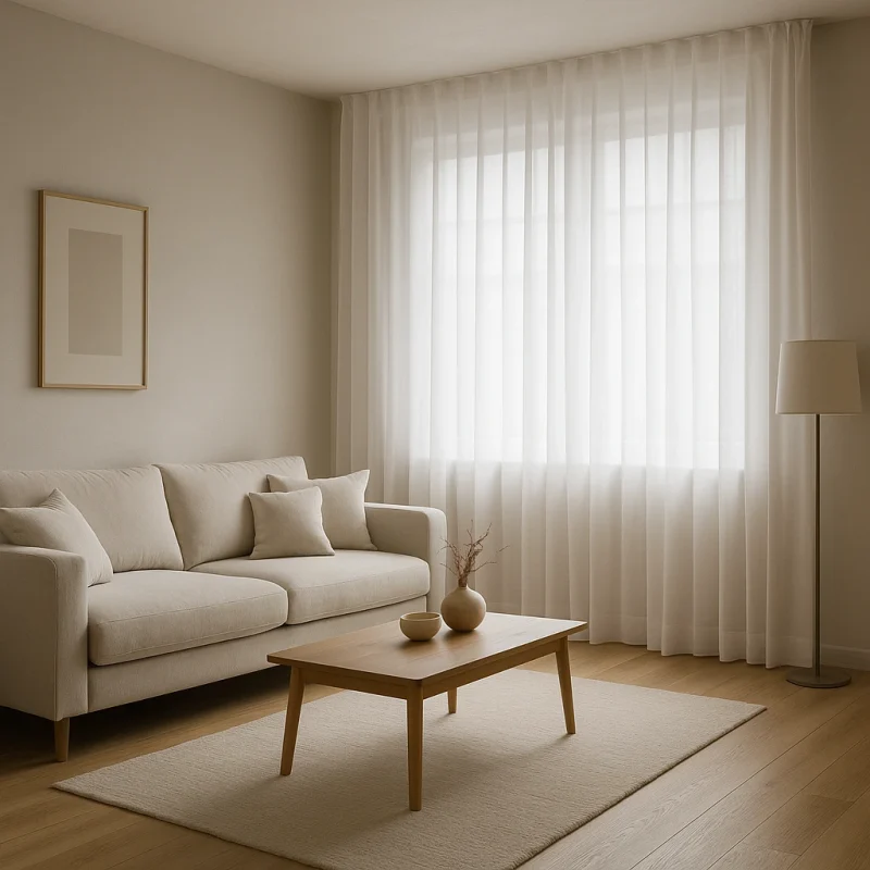 Cortinas visillo blancas en salón con poca luz