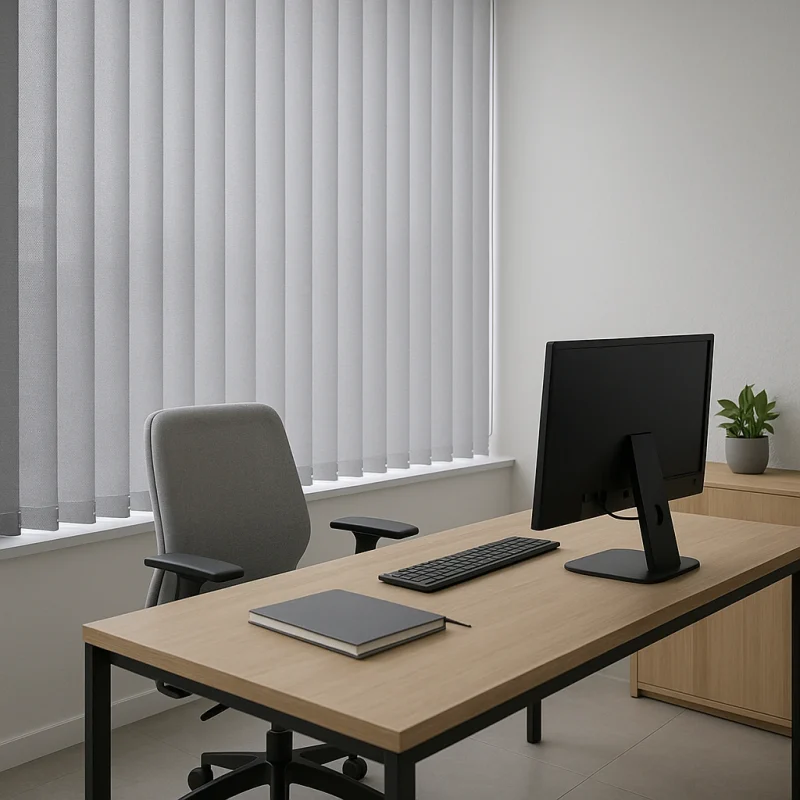 Despacho con cortinas verticales screen gris claro