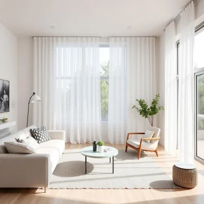 Cortinas visillo en salón moderno y luminoso