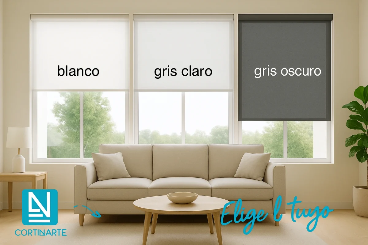 Comparativa de estores screen blanco, gris claro y gris oscuro según entrada de luz natural