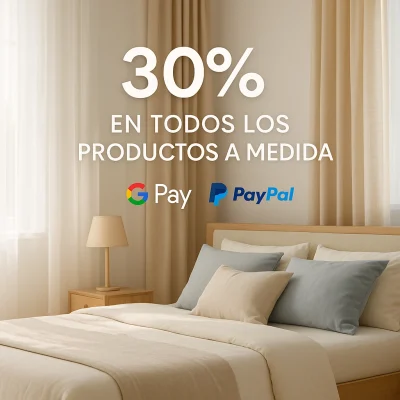 Dormitorio con cortinas de lino y visillo blanco, promoción 30% Cortinarte
