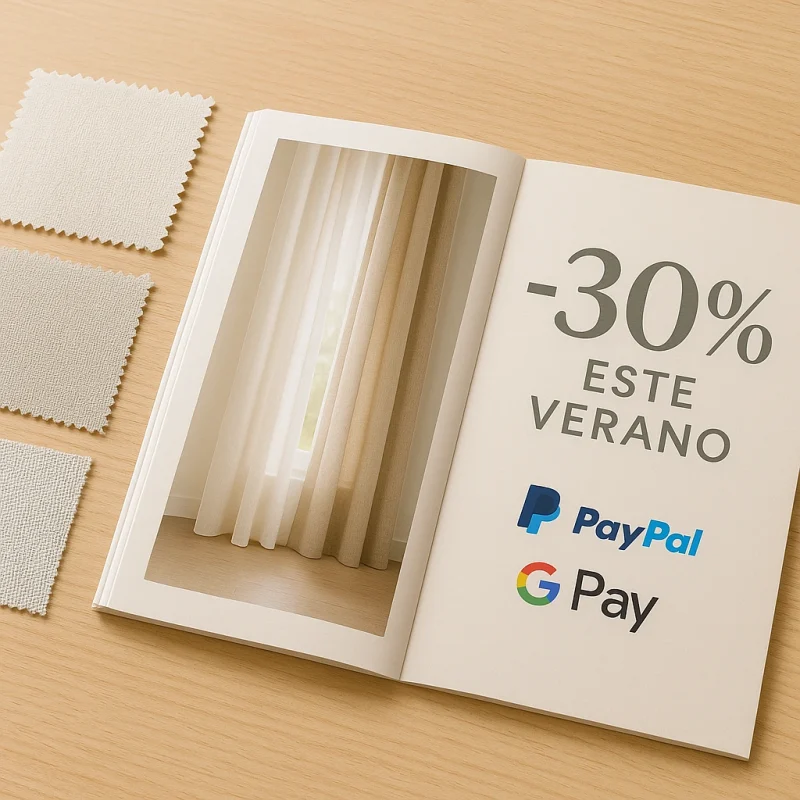 Muestras de telas y catálogo con promoción del 30% en Cortinarte