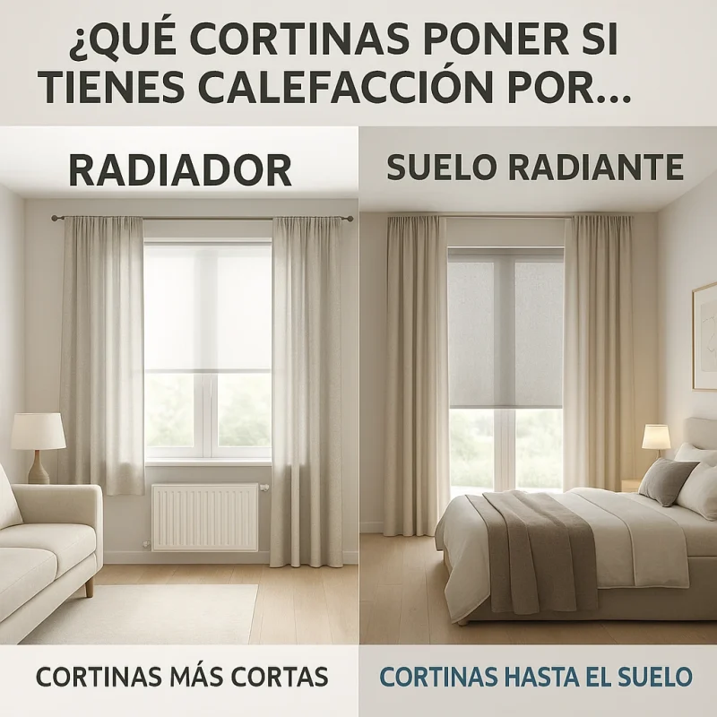 Comparativa entre cortinas cortas para radiadores y cortinas largas para suelo radiante